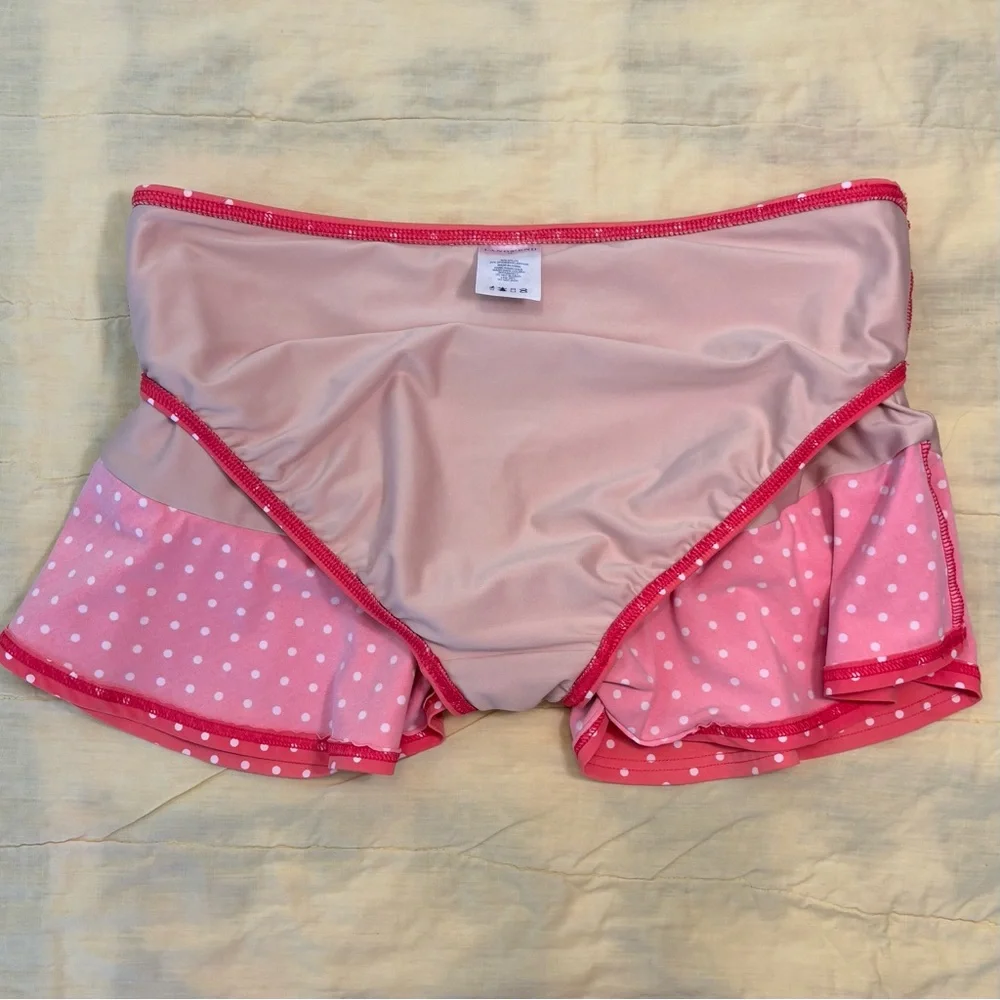 EUC Lands' End Peach Polka Dot Ruffle Swim Skirt, Women Sz 10, Built-in Panty - Picture 10 of 15